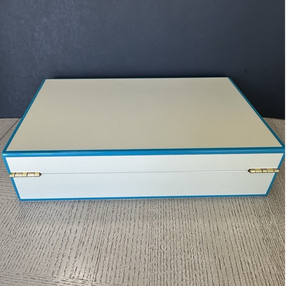 Jonathan Adler Blue Green Lacquer Jewelry Box Velvet Interior New Unused - Picture 7 of 11